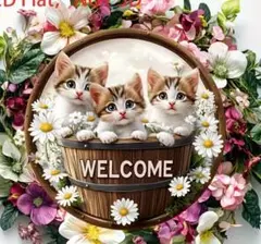 猫と花のウェルカムボード 20cm