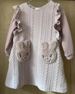 メゾピアノ　ウサギアップリケカットジャカードワンピース　100　ライラック