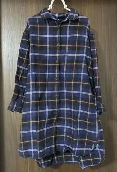 ユニクロ　フランネルチェックシャツワンピース　キッズ　青130㎝