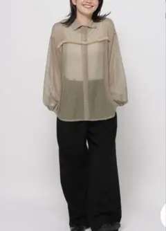 ニコアンド♡ストライプフリンジシアーシャツ♡ベージュ♡Free