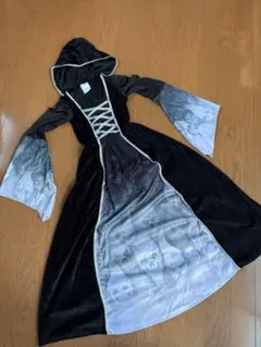 ハロウィン衣装コスプレ120-130女の子ロングワンピース髑髏女児悪魔