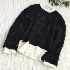 GLOBAL WORK グローバルワーク 透かし編み 黒 ニット セーター L