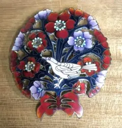 ☆純銀☆￼花と鳥のシルバー 七宝焼き￼ ブローチ