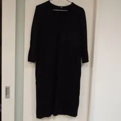 UNIQLO ブラック Vネック 七分袖 ワンピース L　フォーマル