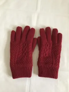 赤　ケーブル　ボア　手袋　レディース