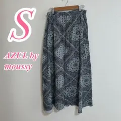 AZUL by moussy ペイズリー柄 フレアスカート グレー S 綿100