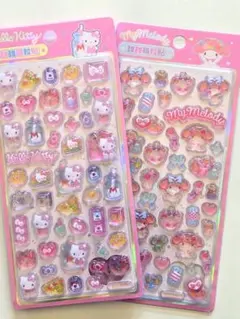 ピンク ぷっくり立体シール2枚セットサンリオキャラクター　キティ マイメロ
