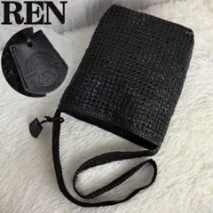 美品♡REN レン ゴート メッシュ レザー ショルダーバッグ ブラック 山羊革