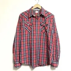 【バックナンバー】長袖 ウエスタンシャツ 赤、紺、白 チェック柄 L 綿100