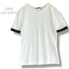 【ザラ】✨良品✨バイカラー半袖 Tシャツ S ホワイト ブラック 袖ラメ糸混