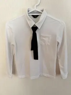 美品】BSW フォーマル長袖ポロシャツ 130 白 ネクタイ付き
