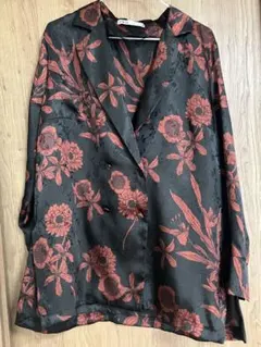 ZARA 花柄 長袖 サテン ダブルジャケット ブラウス シャツ