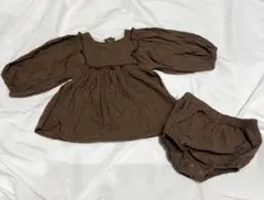 ブラウン刺繍入りトップスとパンツセット セットアップ ベビー服 80サイズ