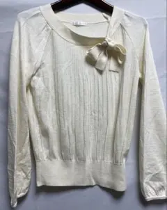 Rue de B✨リボンタイ リブニットソー M オフホワイト