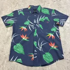 か*ん様 Brixton 半袖シャツ M ネイビー 総柄 ボタニカル 古着のサムネイル