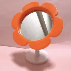 1970年代　レトロフラワーミラー　プラスチック　オレンジ　レア