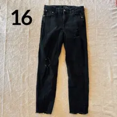 【16】ダメージ加工 ブラック スキニーデニム ジーンズ デニム