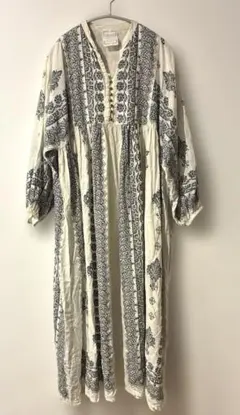 【CRAFT】　パネル柄　ワンピース　ロング　インド製　刺繍風　長袖　訳あり