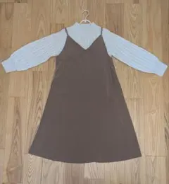 【美品】授乳OK！サテン風ワンピース＆ニット2点／上品ブラウンのサムネイル