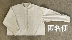 Anne's pocket ストライプ ショート丈　バンドカラーシャツ 長袖