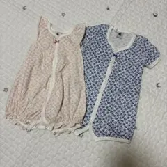 プチバトー 花柄ロンパース 2枚セット 60cm 3m 女の子 襟フリル