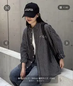 ワンポイント刺繍チェックシャツ 長袖 ネイビー COLONY2139