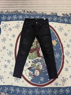 AZUL by moussyメンズ ブラック スキニーデニム ダメージ加工のサムネイル