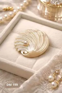 天然シェル 貝殻ブローチ パール装飾