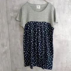 【BouJeloud】半袖ニットワンピース　ネイビー×グレー　F　着丈76.5のサムネイル