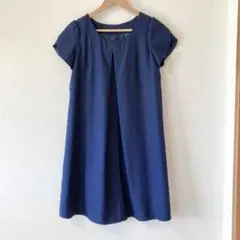 マタニティワンピース　半袖　ネイビー　フォーマル　膝丈