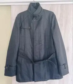 【TAKAQ】チェック柄 ライナー付 ステンカラー コート M メンズ ブラック