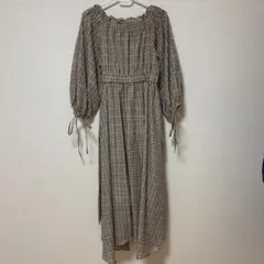 NICE CLAUP オフショルダー チェック柄 ロングワンピース フリーサイズ