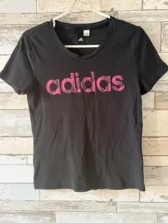 adidas Tシャツ ブラック ピンクロゴ　M