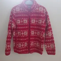 赤 雪の結晶模様 フリースジャケット 100cm~