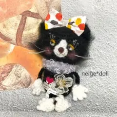 りぼんネコ☆15cm(ブラック)　あみぐるみ　猫　メルヘン