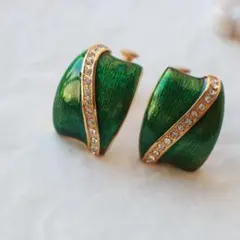 旧ソ連ЯК・JAPAN刻印 昭和レトロ エナメル ラインストーン イヤリング