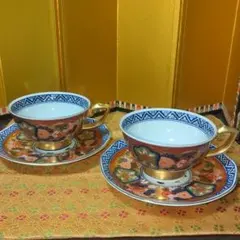 館林陶宗 陶宗窯 伊万里 肥前有田焼 染錦藤絵文 カップ＆ソーサー 2客
