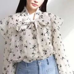 カラー取り外しリボンブラウス　ボウタイブラウス