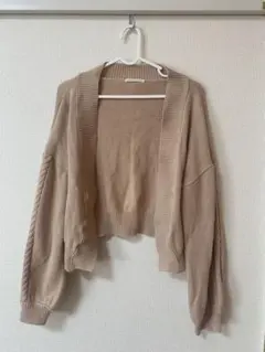 ehka sopo ピンクベージュ クロップドカーディガン