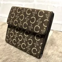 CELINE セリーヌ マカダム柄 二つ折り財布 ブラウン ロゴ 総柄