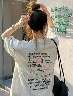 綿製 大きめシルエット ラウンドネック 猫プリント 半袖Tシャツ、春夏に活躍
