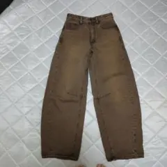 ブラウン デニム バレルレッグパンツ