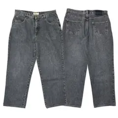 イタリア製 先染めブラック デニム ワイド ジーンズ 90年代 W36 黒