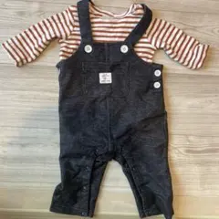 【70サイズ】petitmain オーバーオール&長袖ロンパース セット