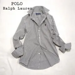 ポロラルフローレン│ストライプ 長袖シャツ カスタムフィット ポニー 黒×白