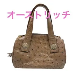オーストリッチ　皮　ハンドバッグ ブラウン