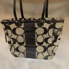 コーチ ロゴプリント トートバッグ ベージュ/ブラック