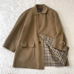 DAKS メンズ　大きいサイズ　ウールチェスターコート　キャメル　チェック　LL