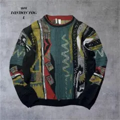 【希少】LONDON FOG 3Dニット セーター クージー風 総柄 90s L