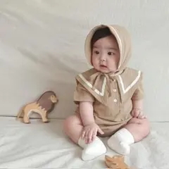 【新品】80 セーラー ロンパース セット 男の子 女の子 襟 ベージュ